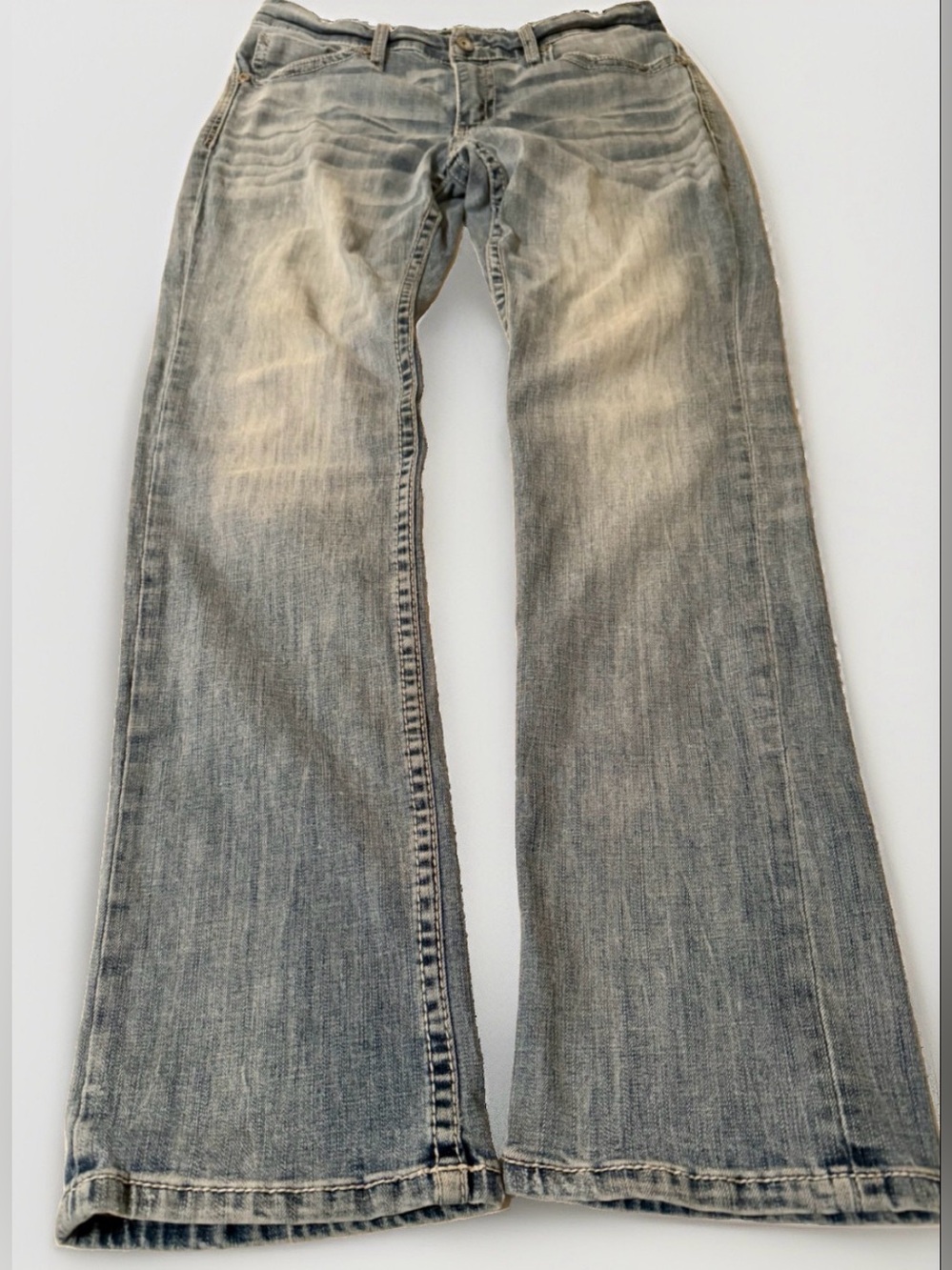 BKE Jake Jeans Mens 33x34 Blue Whiskered Straight Leg Stretch Denim Casual Distr